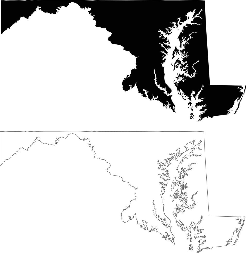 mappa nera dello stato del Maryland su sfondo bianco. mappa vettoriale dettagliata alta dello stato americano del maryland. stile piatto.