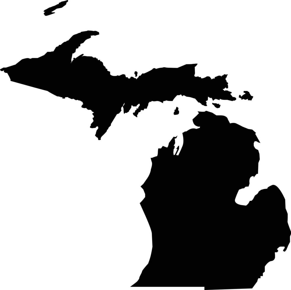 Mappa del Michigan su sfondo bianco. segno dello stato nero del michigan. simbolo dello stato del Michigan. stile piatto. vettore