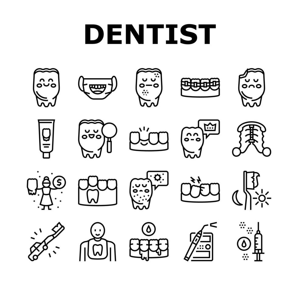le icone per la cura dei denti del dentista per bambini hanno impostato il vettore