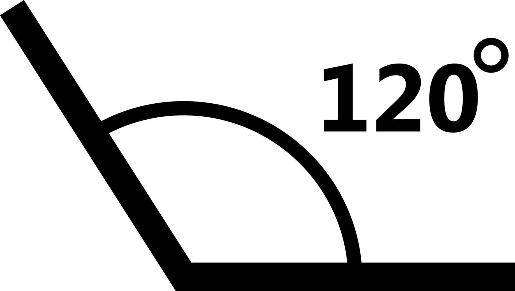 Icona dell'angolo di 120 gradi su sfondo bianco. segno di misurazione dell'angolo. simbolo dell'angolo. stile piatto. vettore
