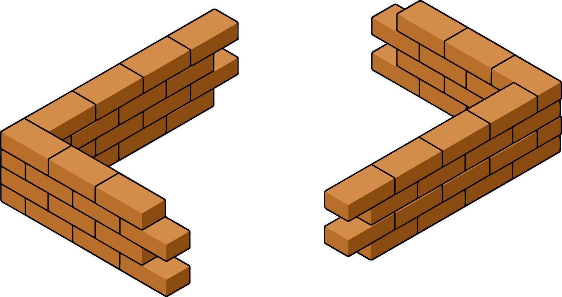 muro di mattoni rossi della casa. elemento di costruzione di edifici. angolo di oggetto di pietra. illustrazione isometrica. simbolo di protezione e sicurezza vettore