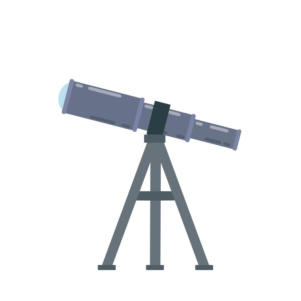 telescopio. lente d'ingrandimento su treppiede per scoprire le stelle. elemento di astronomia e scienza. il moderno cannocchiale. illustrazione piatta del fumetto isolata su bianco vettore