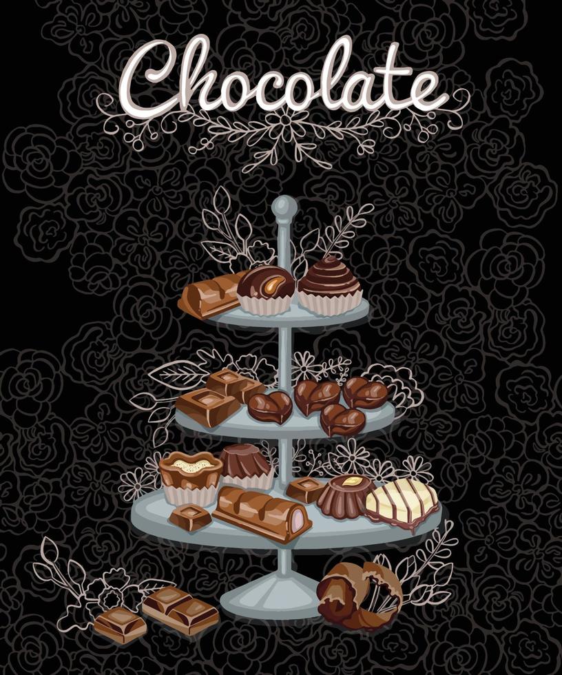 modello di compleanno luminoso su marrone, bianco e nero. illustrazione. torta senza cuciture. per la progettazione di poster di cibo. vettore