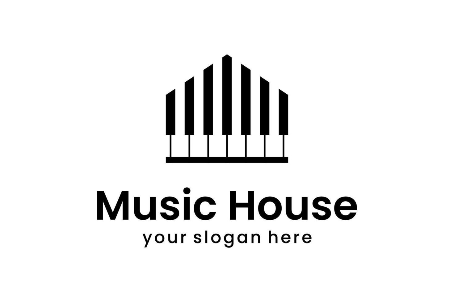 logo della casa della musica con design di pianoforte vettore