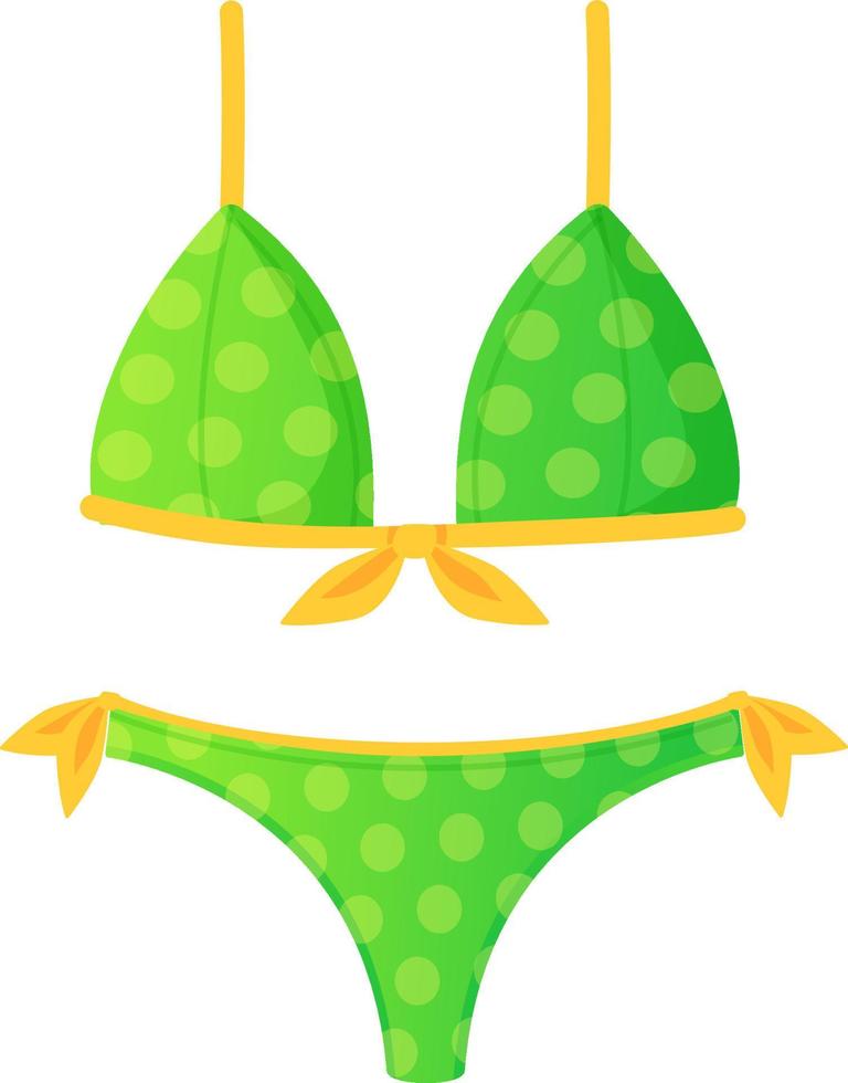 costume da bagno estivo retrò verde con pois. vestiti da spiaggia da donna. illustrazione vettoriale d'archivio isolata su bianco in stile cartone animato piatto.