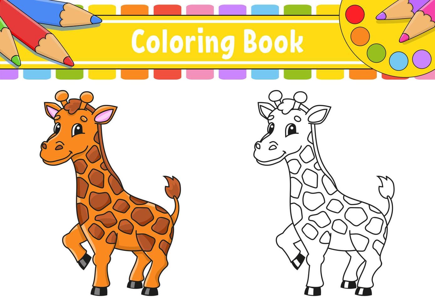 libro da colorare per bambini. animale giraffa. personaggio di procione. illustrazione vettoriale. sagoma di contorno nera. isolato su sfondo bianco. vettore