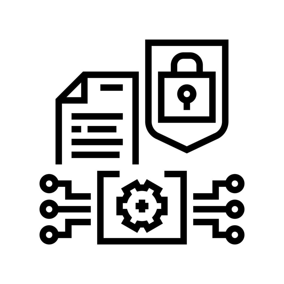 illustrazione vettoriale dell'icona della linea di protezione dei documenti elettronici