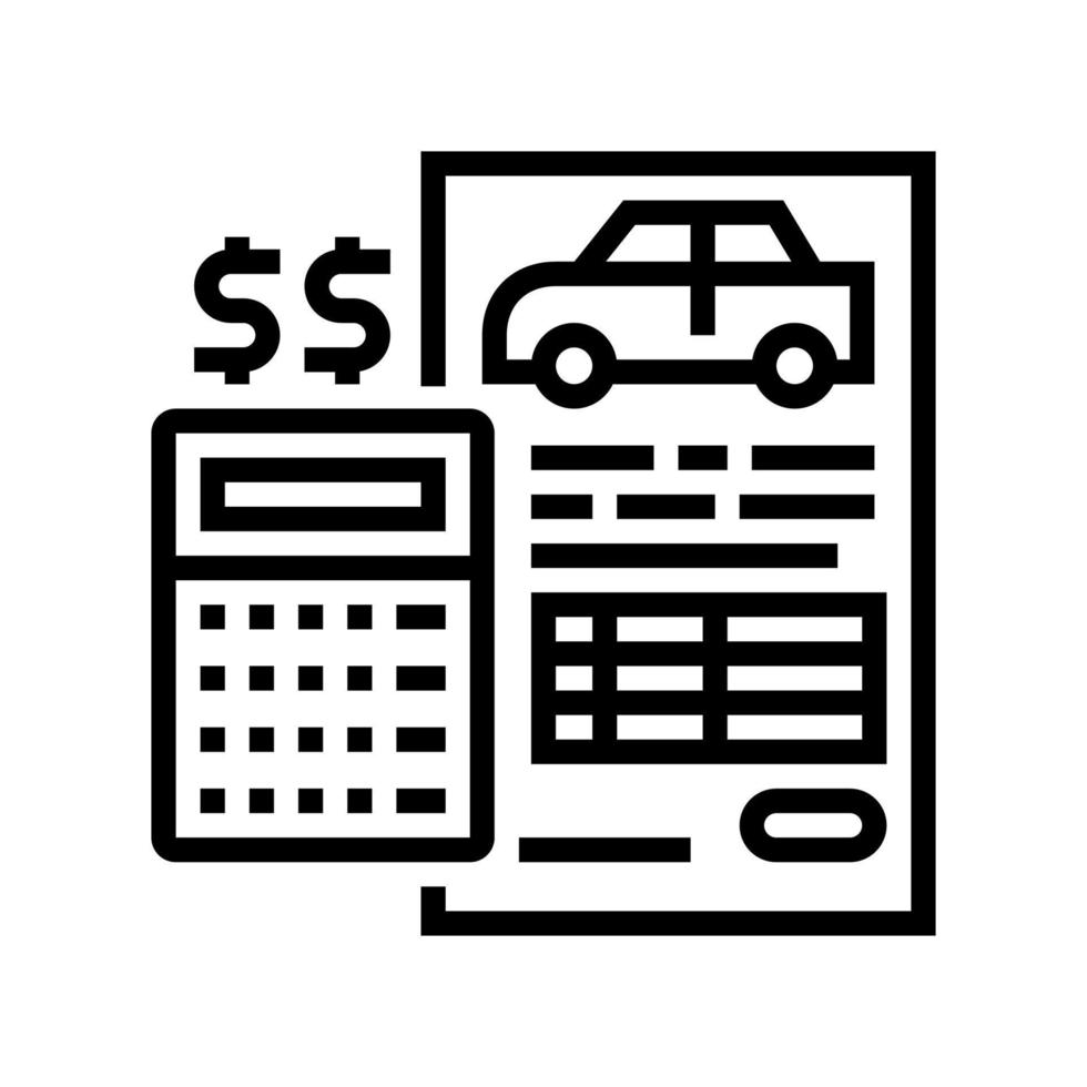 illustrazione vettoriale dell'icona della linea del calcolatore dell'auto di finanziamento