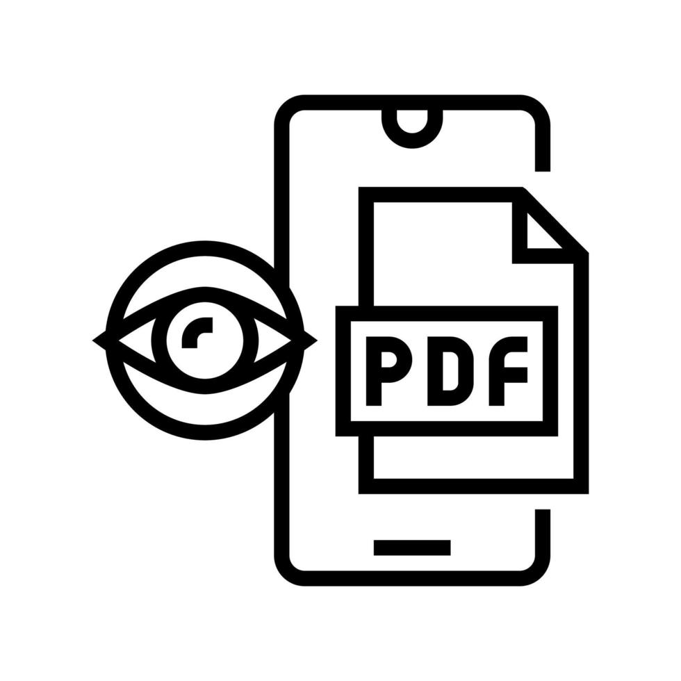 lettura del file pdf sull'illustrazione vettoriale dell'icona della linea del telefono cellulare