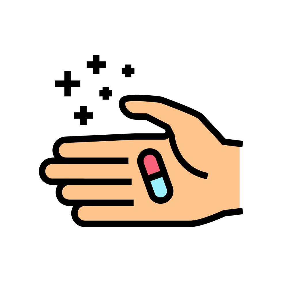illustrazione vettoriale dell'icona del colore della pillola dell'omeopatia della tenuta della mano