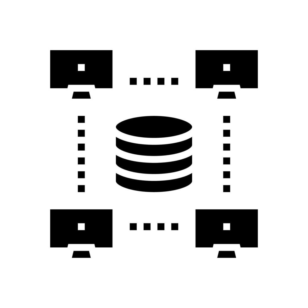 illustrazione vettoriale dell'icona del glifo di elaborazione digitale funzionante in rete