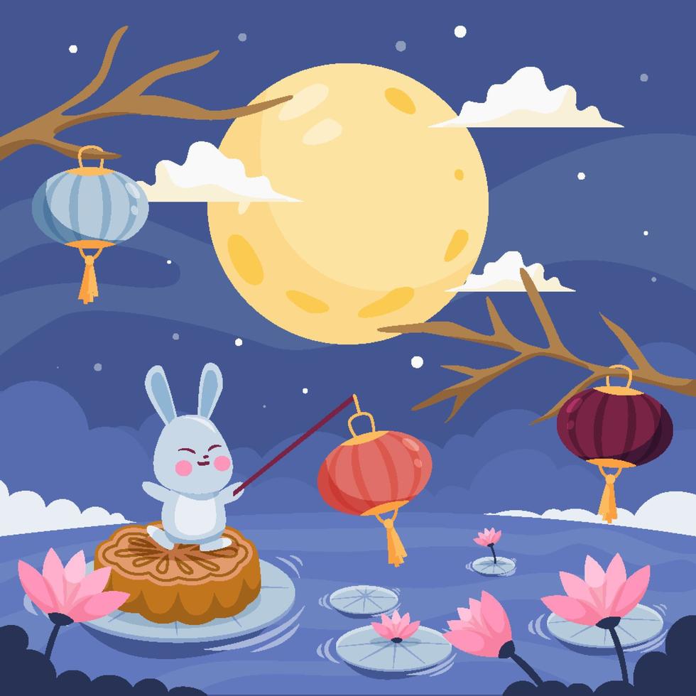festa di metà autunno con simpatico coniglio vettore