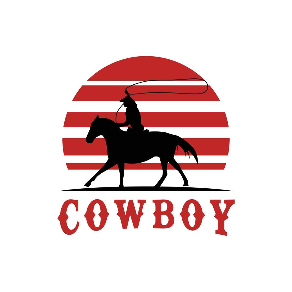 silhouette di figura di cowboy nel vettore di lazo del cavallo