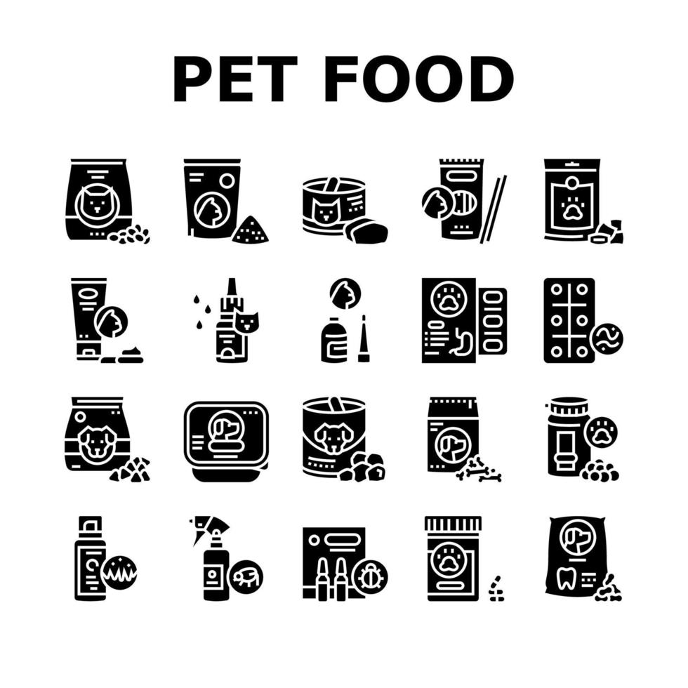 set di icone per la raccolta di alimenti per animali domestici vettore