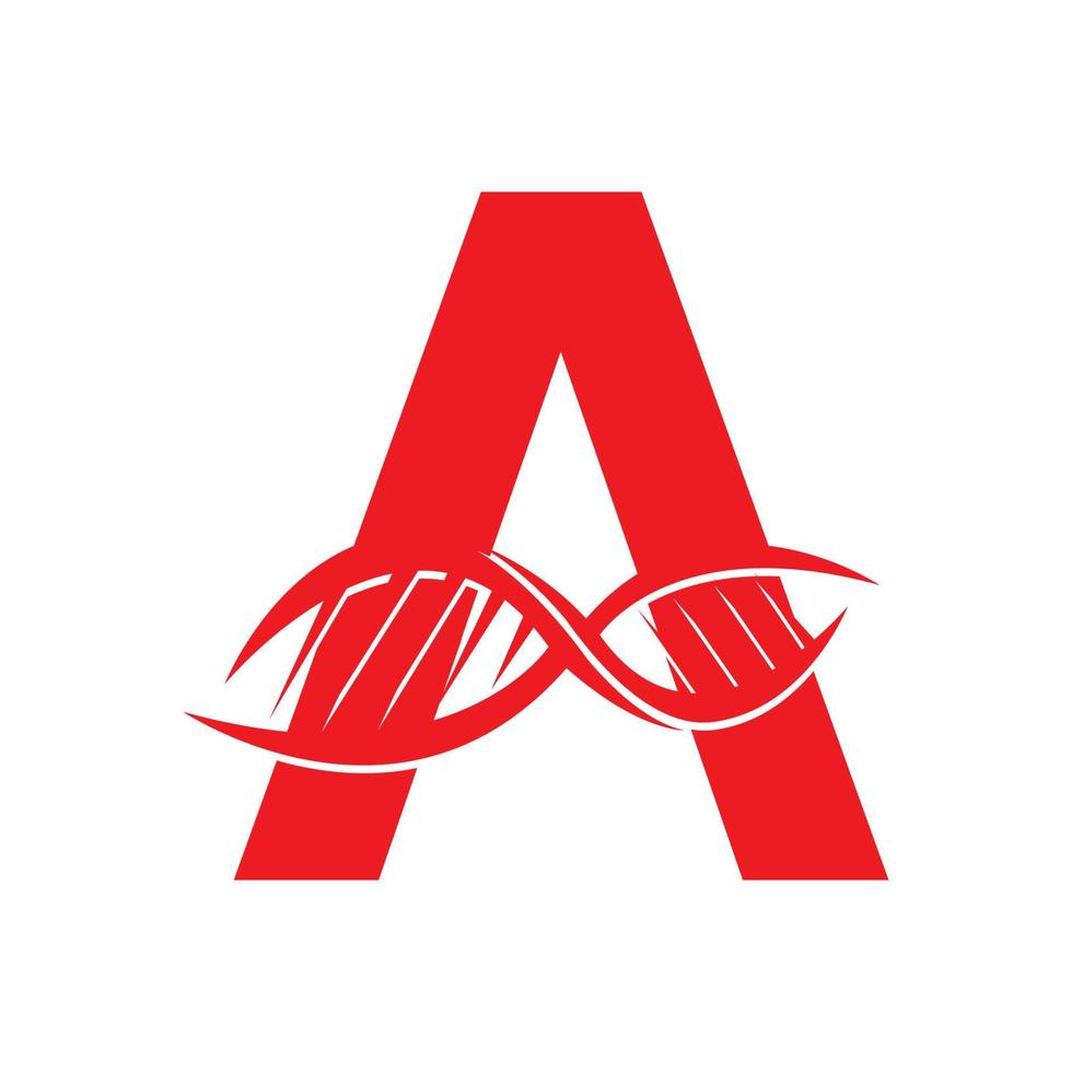 lettera rossa a con modello di logo del simbolo del dna vettore