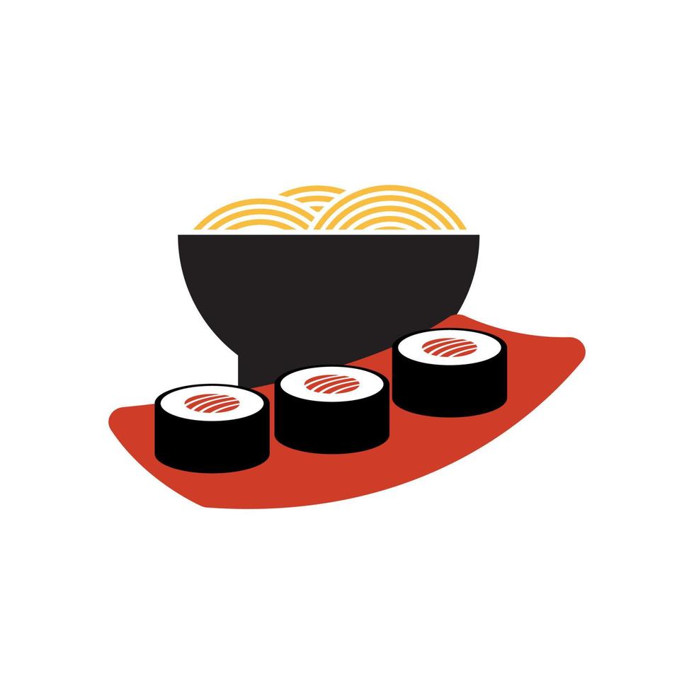 illustrazione del logo dell'alimento giapponese di sushi e udon vettore