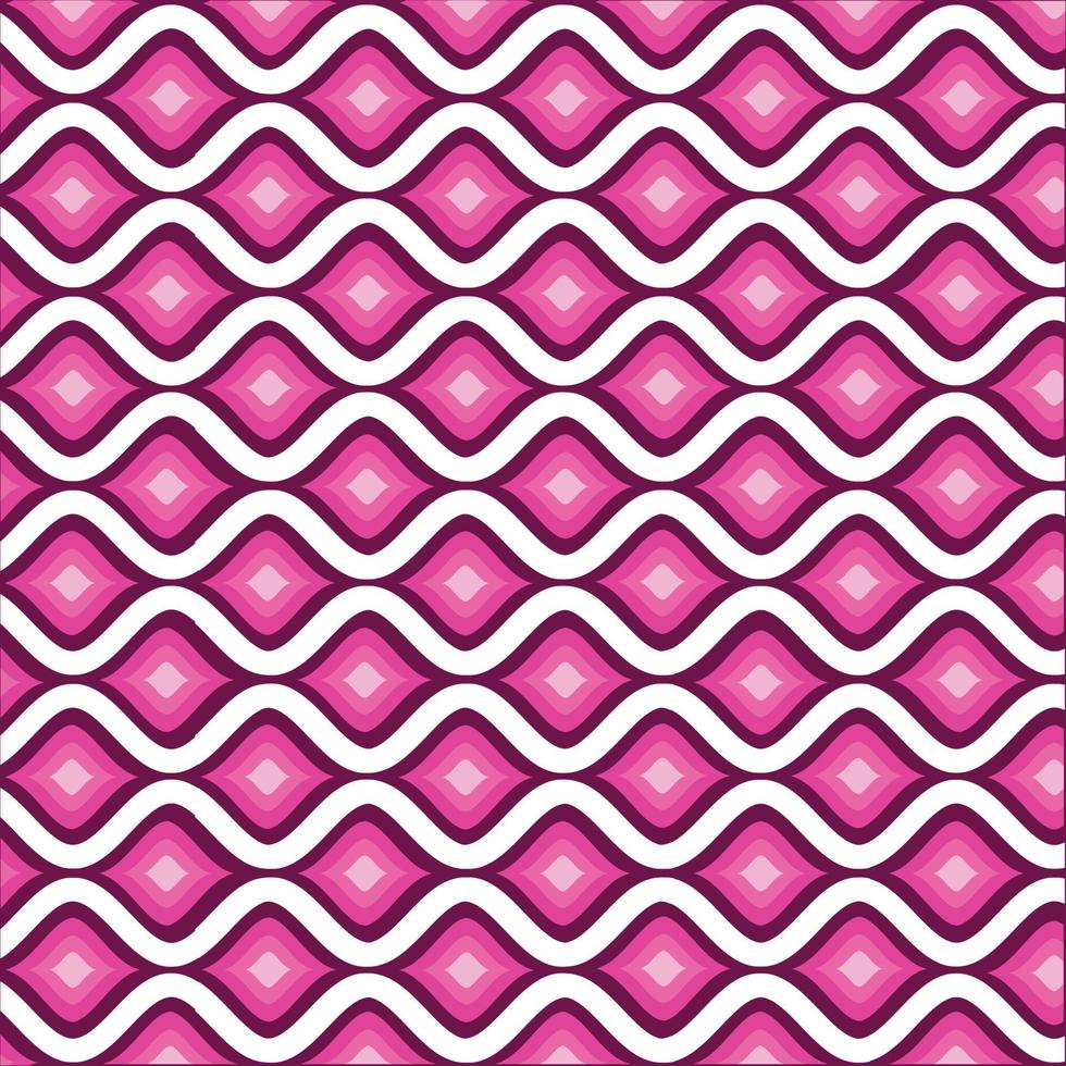 sfondo vintage fatto di forme concentriche di gocce rosa caldo tra linee bianche curve. linee a zigzag, rosa, zigzag, tortuoso, sinuoso, serpentino, rosa e bianco, sfondo decorativo vettore