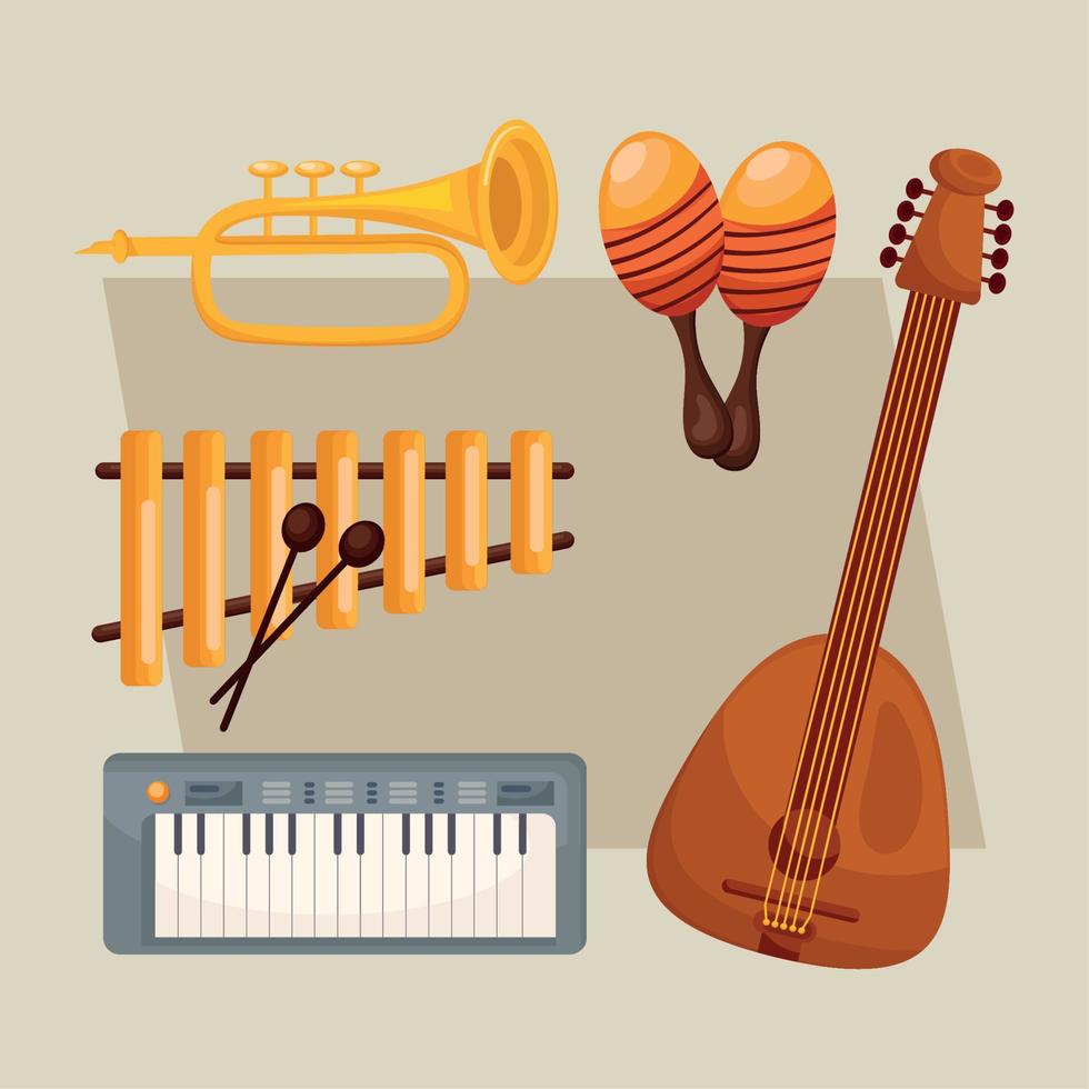 cinque icone di strumenti musicali vettore