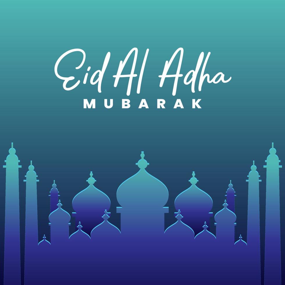 disegno della cartolina d'auguri di eid al adha con l'illustrazione della moschea vettore