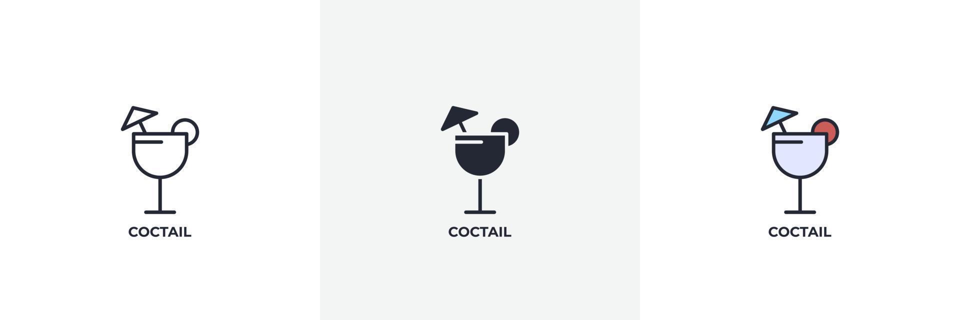 icona di cocktail. linea, versione colorata con contorno pieno e pieno, contorno e segno vettoriale pieno. simbolo dell'idea, illustrazione del logo. grafica vettoriale