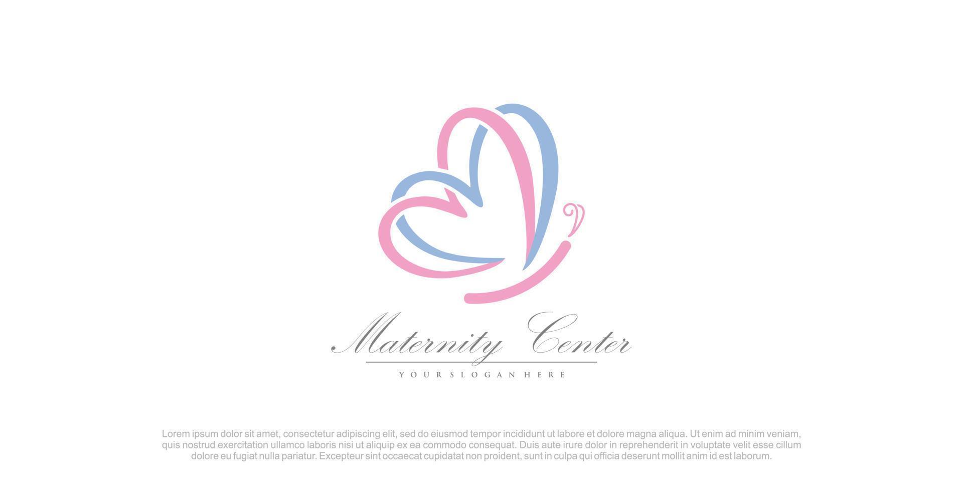 vettore di design del logo della farfalla per lo stile di maternità con un concetto unico creativo