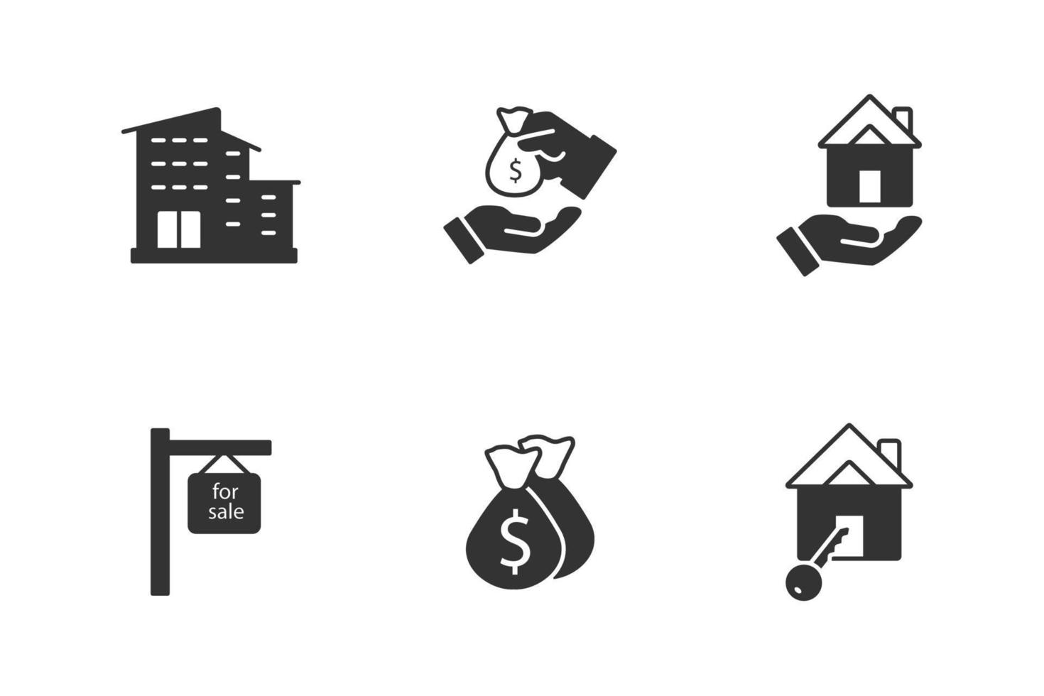 set di icone immobiliari. elementi di vettore di simbolo del pacchetto immobiliare per il web infografico