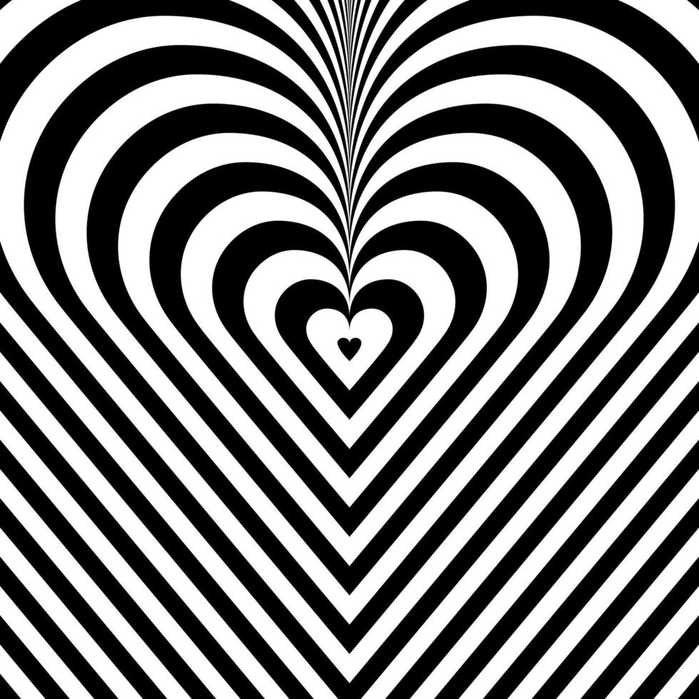 monocromatico psichedelico retrò groove sfondo forma cuore. illustrazione vettoriale. modello nello stile degli anni Settanta e Sessanta. design in stile hippy vettore