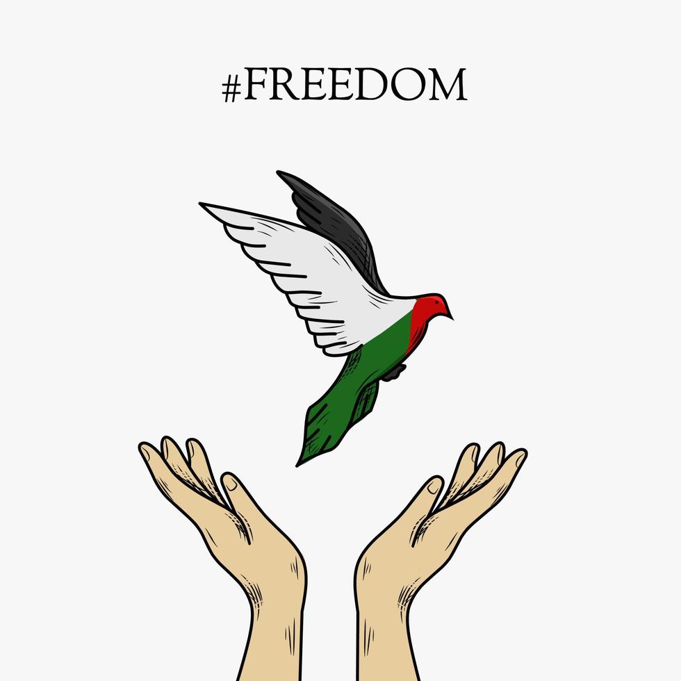 illustrazione vettore dell'uccello della libertà con la pelle palestina perfetta per la stampa, poster, ecc.