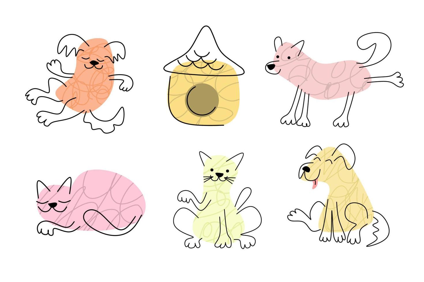 illustrazione vettoriale di animali domestici disegnata in stile cartone animato