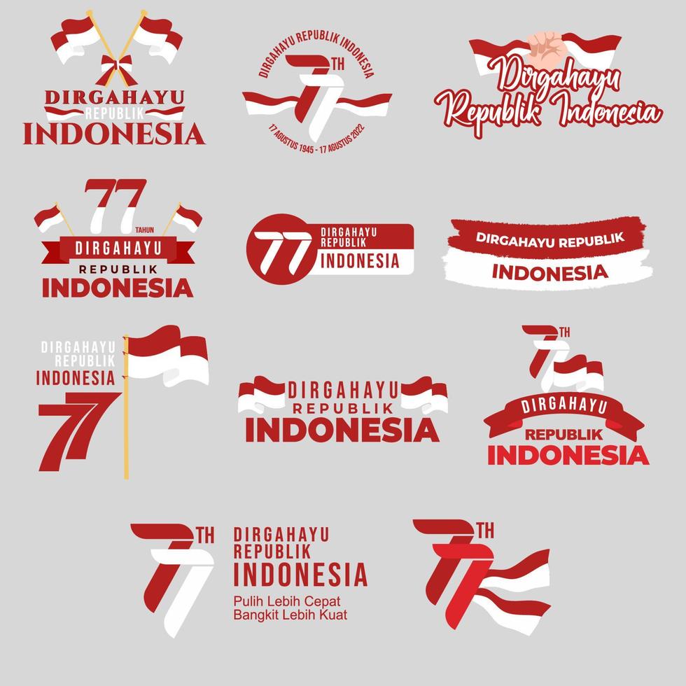 raccolta di set di testi per la 77a festa dell'indipendenza dell'indonesia vettore