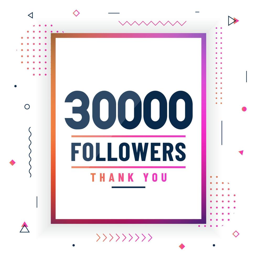grazie 30000 follower, 30k follower che celebrano un design moderno e colorato. vettore