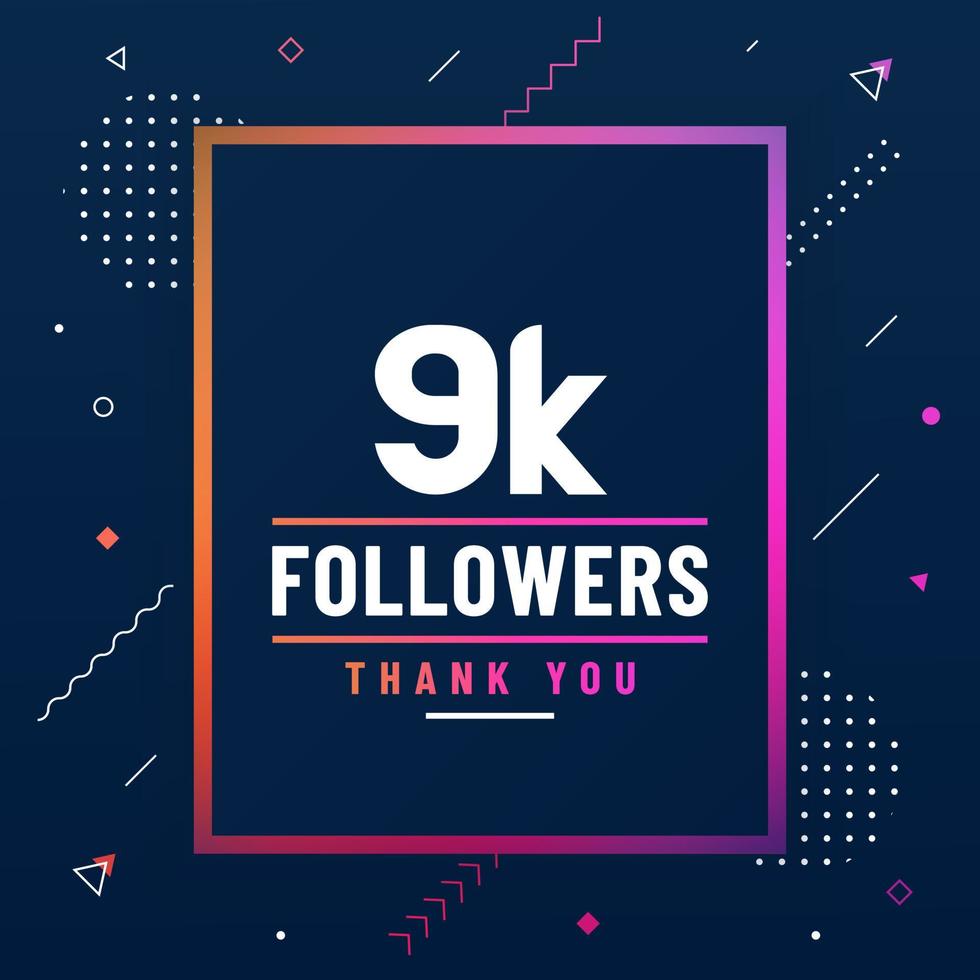 grazie 9k follower, 9000 follower che celebrano un design moderno e colorato. vettore