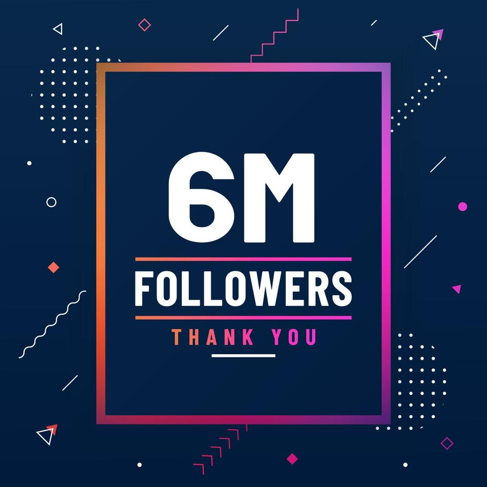 grazie 6 milioni di follower, 6000000 follower celebrano il design moderno e colorato. vettore