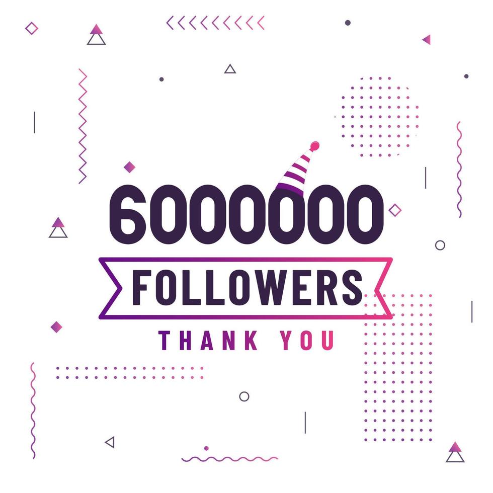 grazie 6000000 follower, 6 milioni di follower che celebrano un design moderno e colorato. vettore