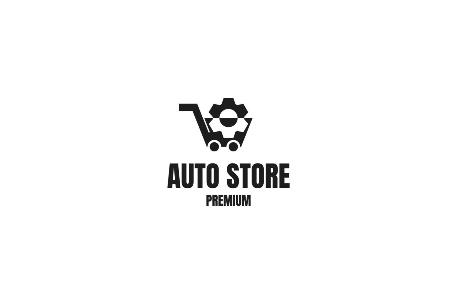 negozio di auto piatto con illustrazione vettoriale dell'icona del design del logo dell'ingranaggio del carrello