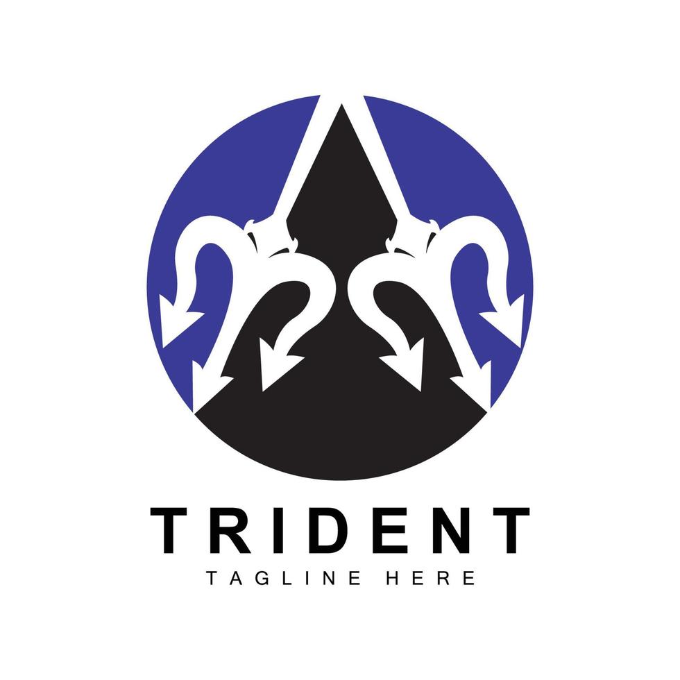 Tridente logo modello vettore icona design, arma della guerra di Dio, potenza della lancia dell'oceano