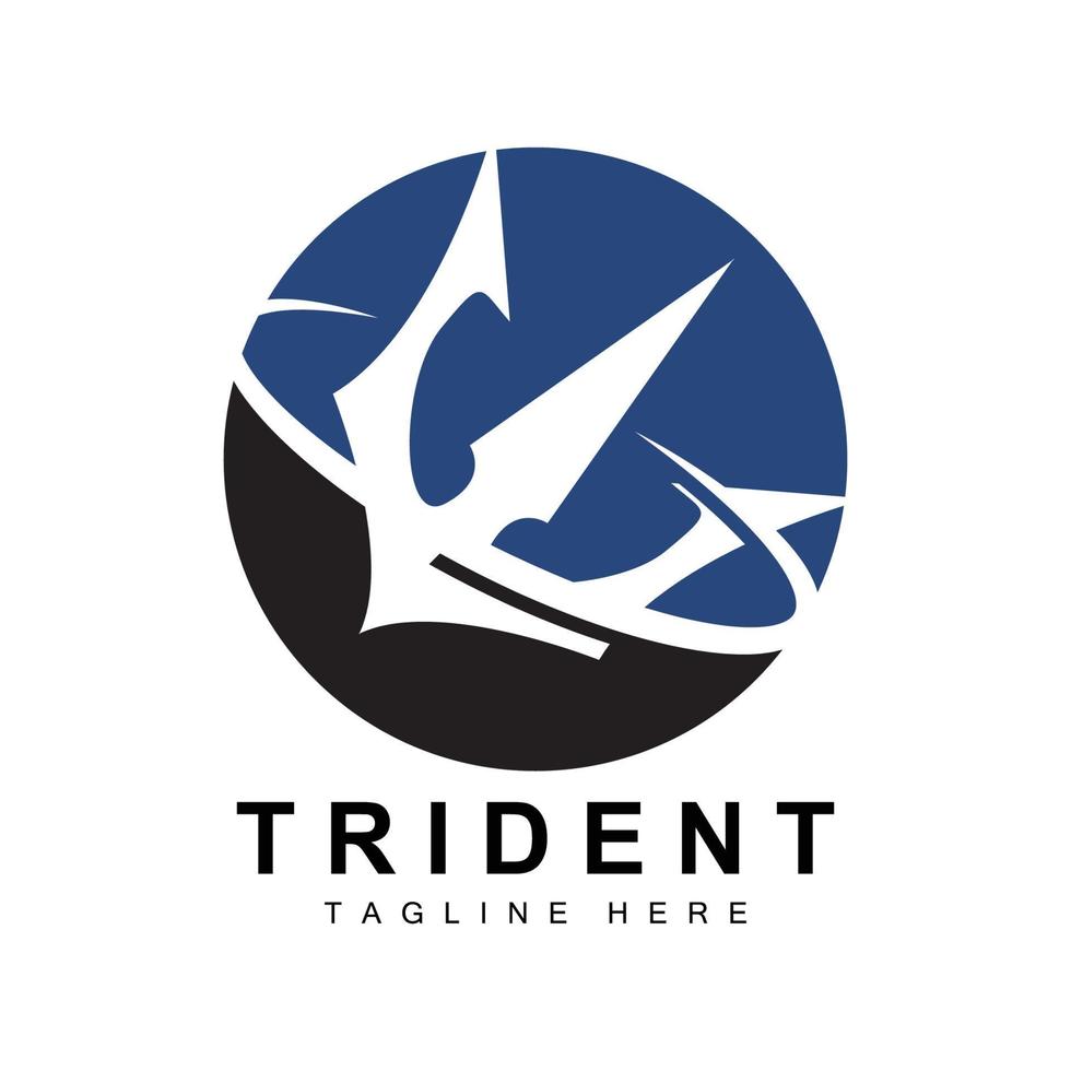 Tridente logo modello vettore icona design, arma della guerra di Dio, potenza della lancia dell'oceano