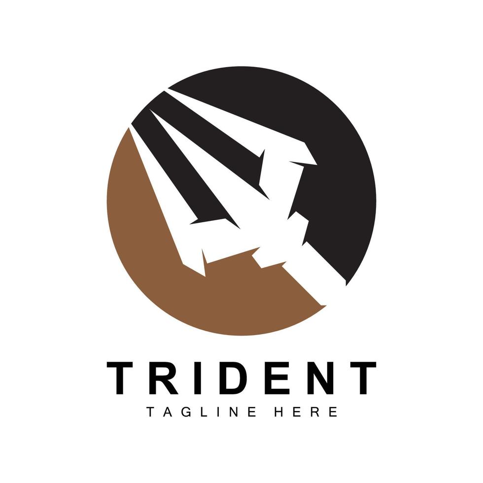 Tridente logo modello vettore icona design, arma della guerra di Dio, potenza della lancia dell'oceano