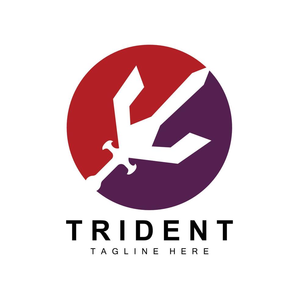 Tridente logo modello vettore icona design, arma della guerra di Dio, potenza della lancia dell'oceano