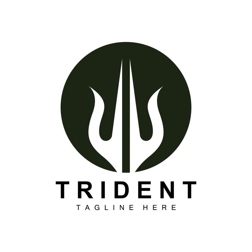 Tridente logo modello vettore icona design, arma della guerra di Dio, potenza della lancia dell'oceano