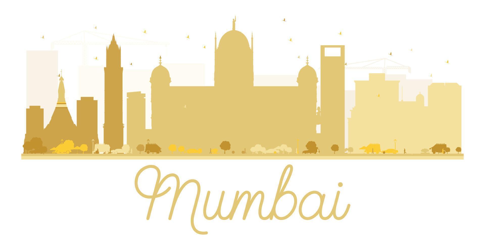 sagoma dorata dell'orizzonte della città di mumbai. vettore