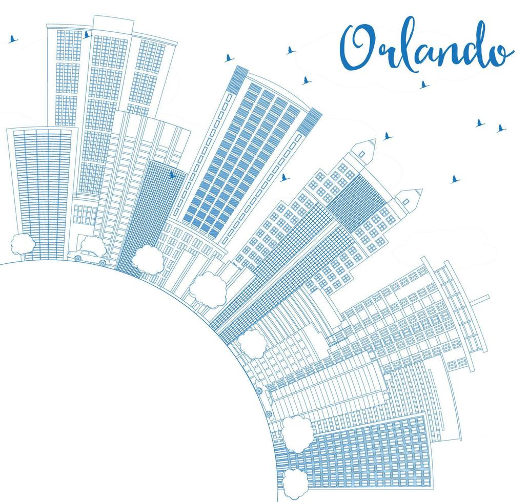 delinea lo skyline di orlando con edifici blu e copia spazio. vettore