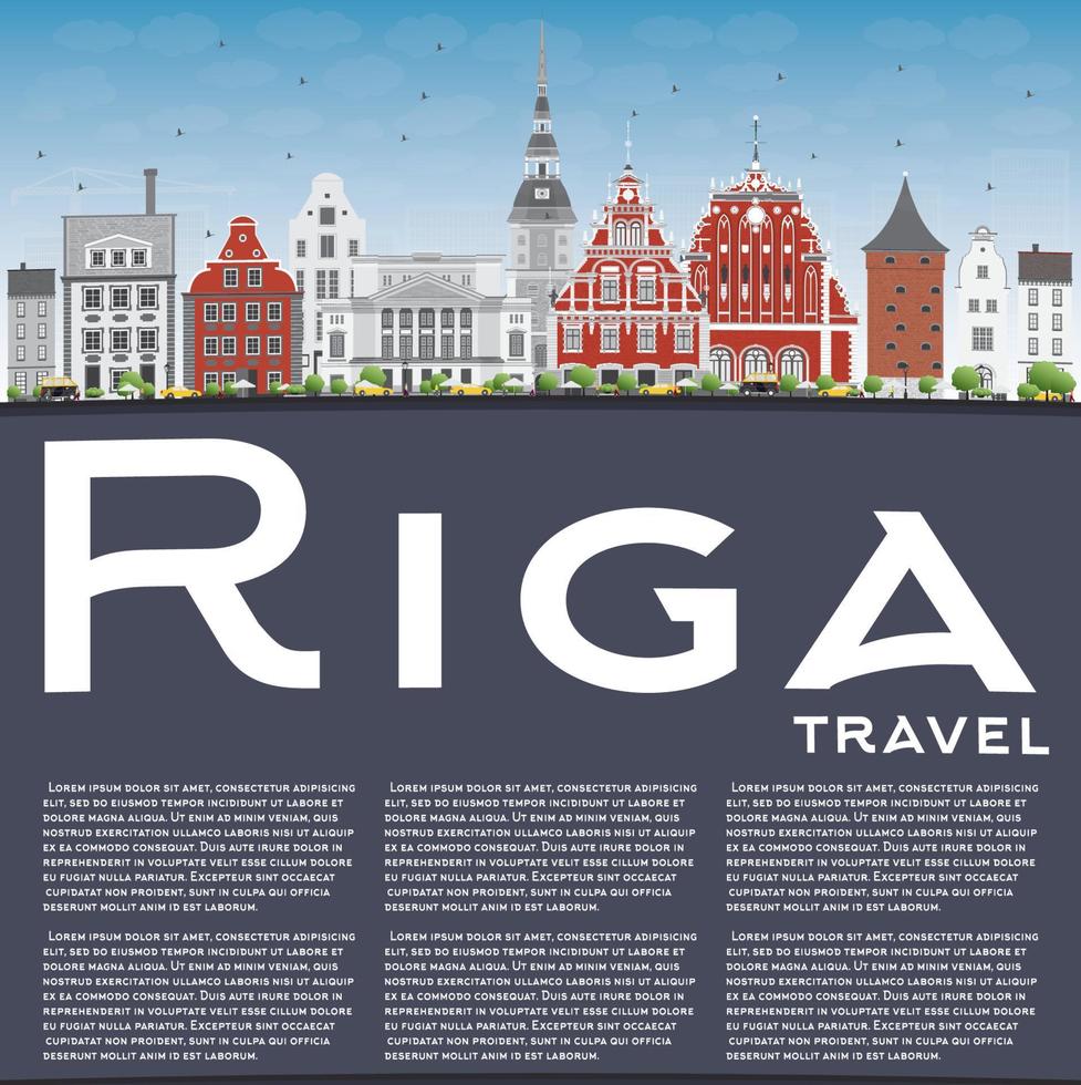 skyline di riga con punti di riferimento, cielo blu e spazio per la copia. vettore