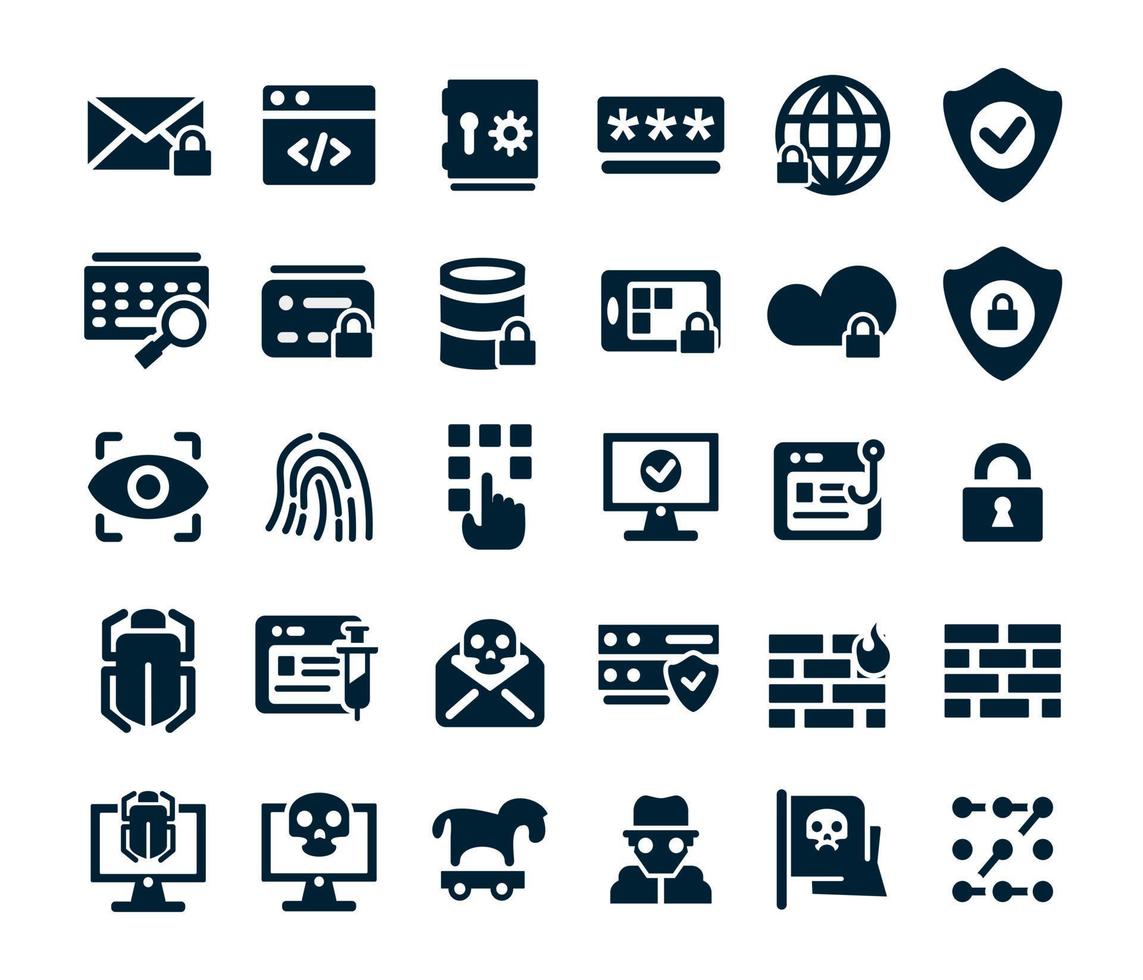 raccolta di set di icone di sicurezza informatica vettore