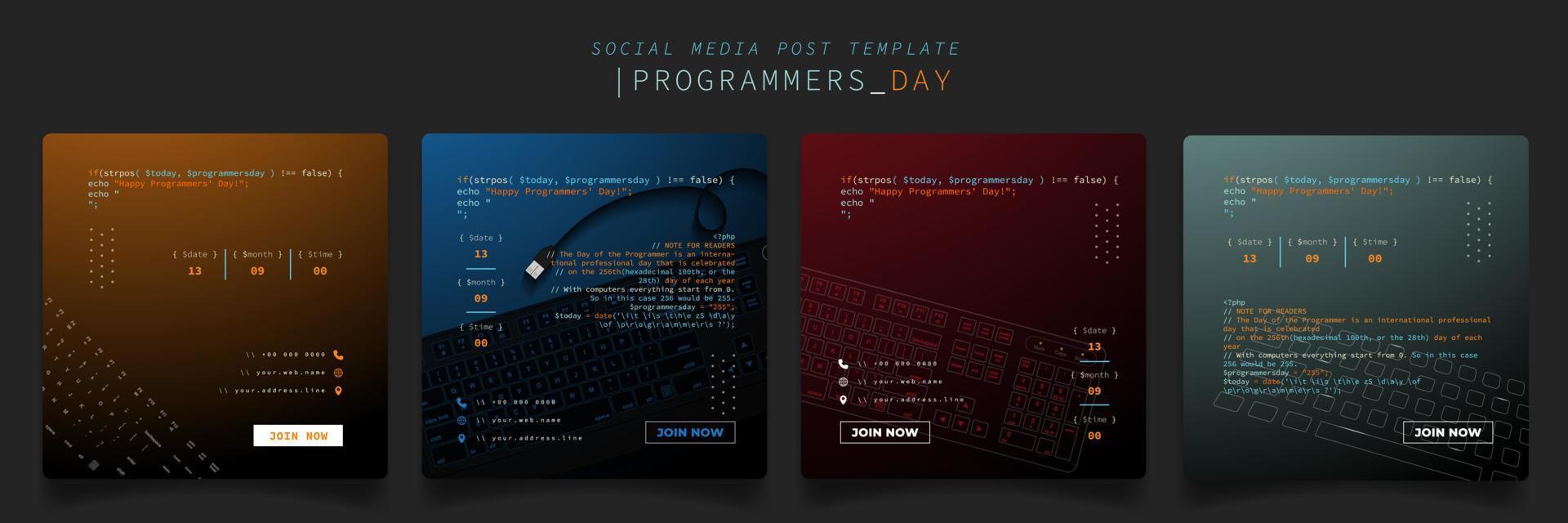 set di modelli di social media con design della tastiera su sfondo sfumato per il design del giorno dei programmatori vettore