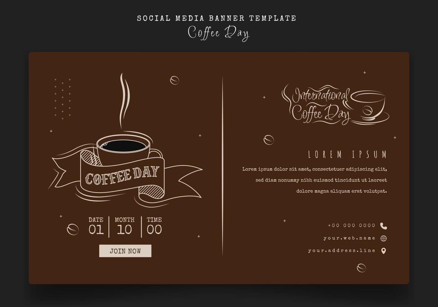 modello di banner su sfondo marrone con design caffè per la campagna del giorno del caffè vettore