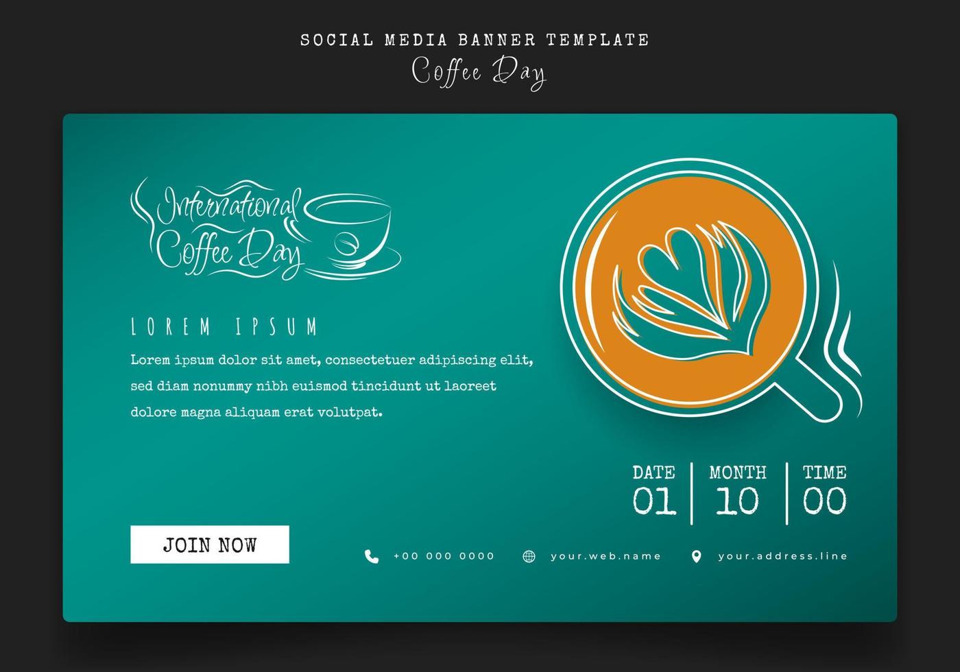 modello di banner con grafica al tratto del design del caffè espresso per il design della giornata internazionale del caffè vettore