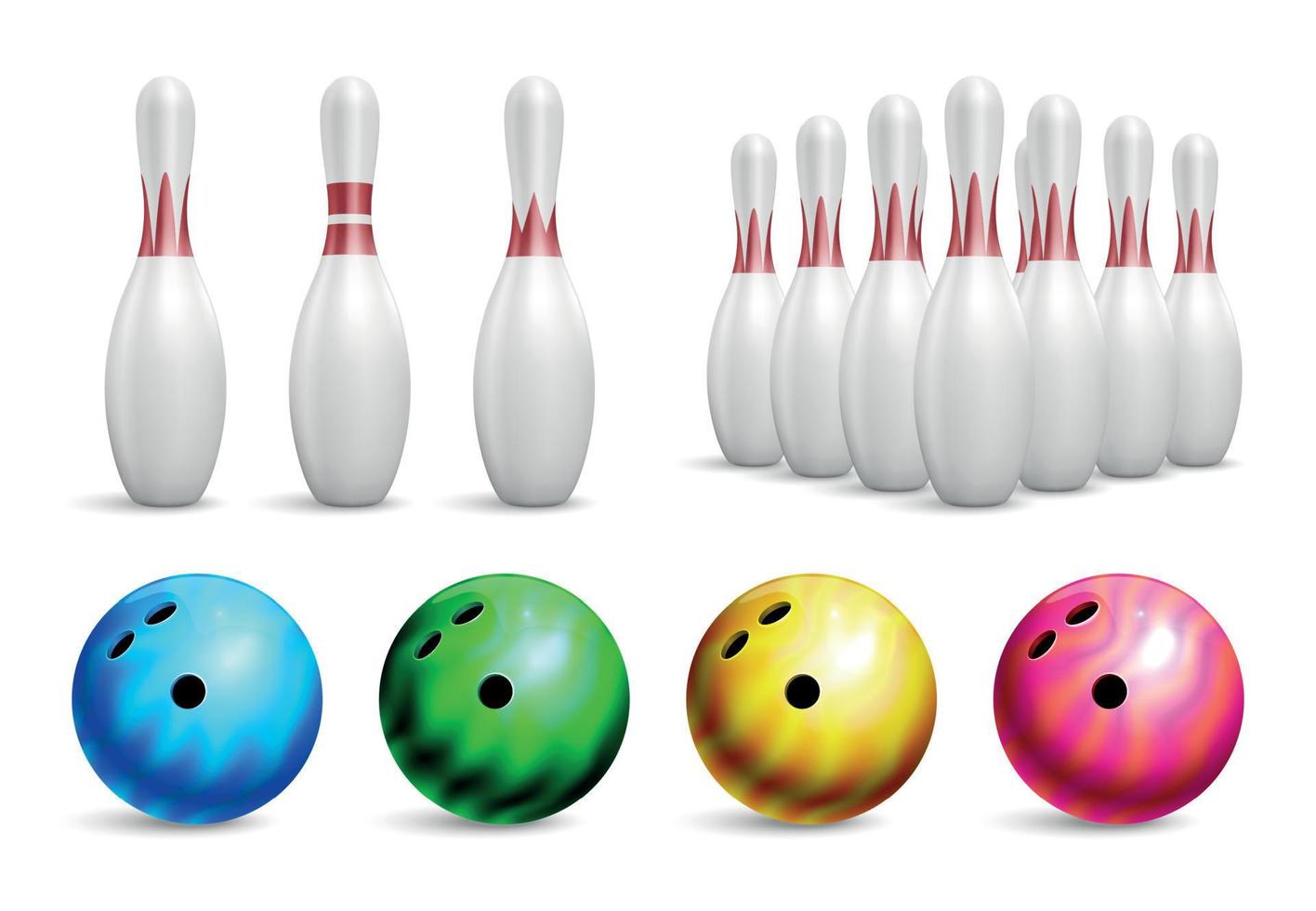 insieme realistico dell'icona di bowling della palla vettore