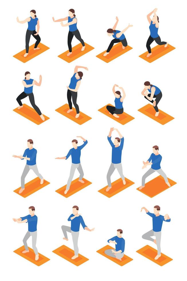 set isometrico mondiale di tai chi e qigong vettore