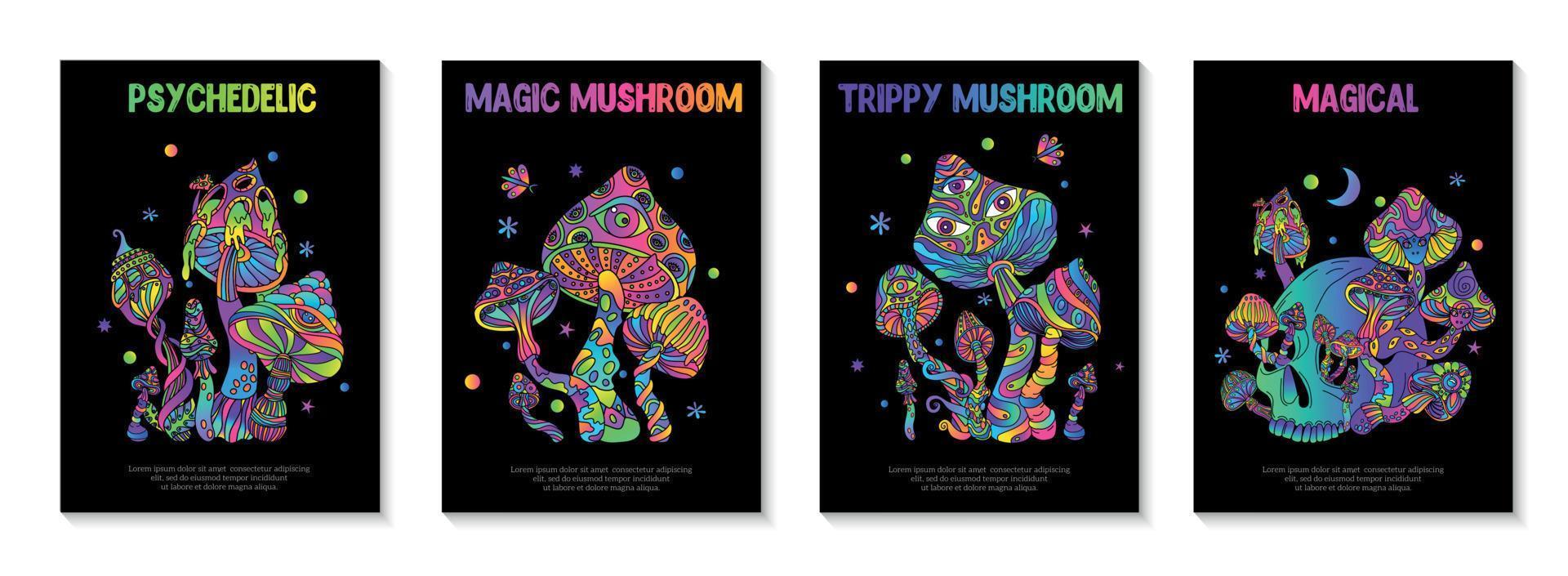 set di poster di funghi trippy vettore